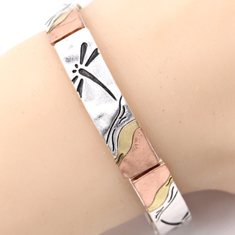 Elegant Silver, Copper and Gold-Toned Bracelet